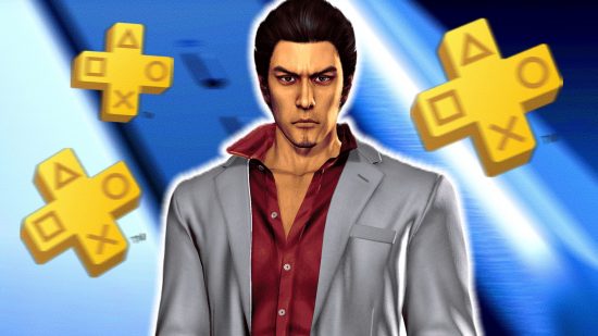 PS Plus Yakuza games August 2023: an image of Kazuma Kiryu in front of a PS5