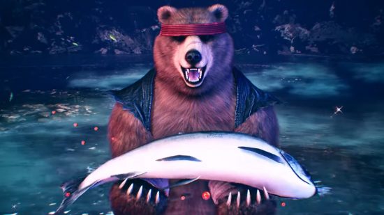 Tekken 8 Characters: Kuma can be seen holding a big fish