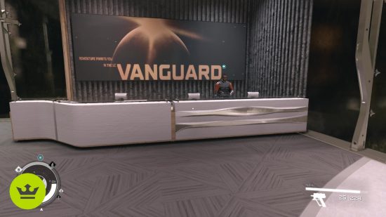 Starfield how to join the United Colonies Vanguard faction: Commander Tuala standing behind a desk in the MAST building.