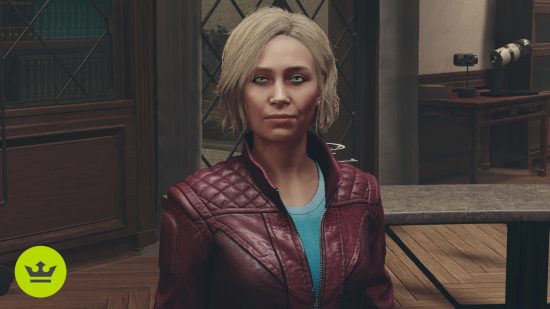 Starfield best traits: Sarah Morgan, one of the game's companions, looking towards the camera.