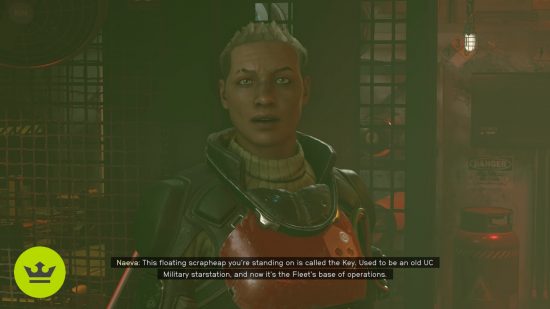 Starfield Crimson Fleet: Naeva talking to the player.
