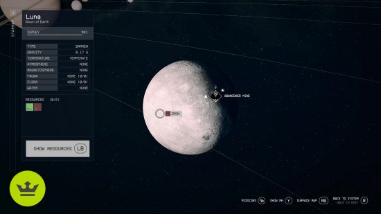 What happened to the Earth in Starfield: The Moon, Luna, in the Starmap view.
