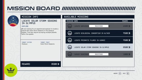 Starfield Mission Board: Exampe Mission Board quests.