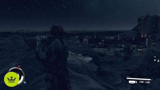 What happened to Earth in Starfield: The player overlooking a mining facility on the Moon.