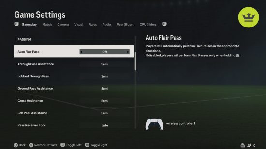 FC 24 best settings: A screenshot of the in-game settings menu in FC 24