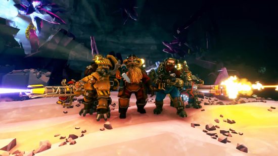 Best PS5 space games: a group of dwarves with various weapons in Deep Rock Galactic