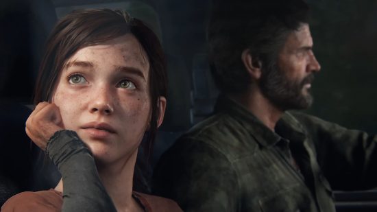 Best PS5 zombie games: Ellie sat next to Joel in the car in The Last of Us Part 1