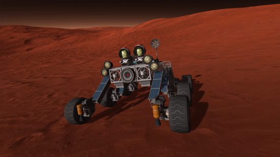 Best space games: Two Kerbals riding a Mars rover in Kerbal Space Program.