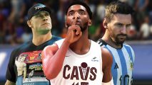 Best sports games: John Cena, Donovan Mitchell, and Lionel Messi standing side-by-side