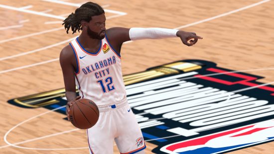 Best sports games: an Oklahoma City player wearing a white vest and shorts