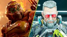 Best Switch FPS Games 2024: An image of the Doom Guy from Doom Eternal and a legend from Apex Legends.