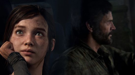 Best zombie games: Ellie and Joel in a car in The Last of Us Part 1