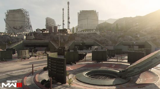 Call of Duty MW3 maps: Open missile silos and many barricades within the Orlov Military Base facility.