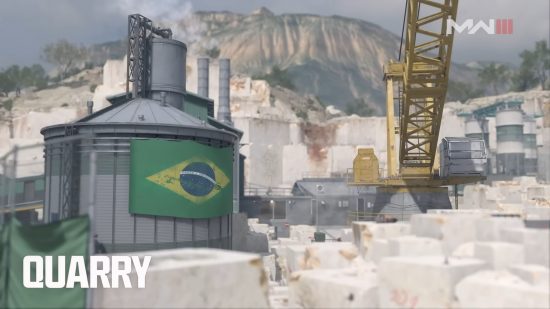 MW3 maps: A quarry with a large crane in the remastered Quarry map.