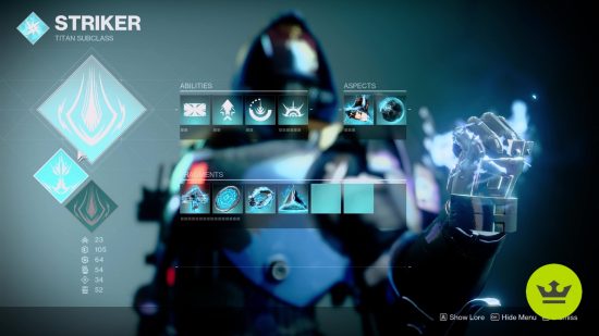 Destiny 2 Titan build: The Titan's Arc subclass in the customization screen.