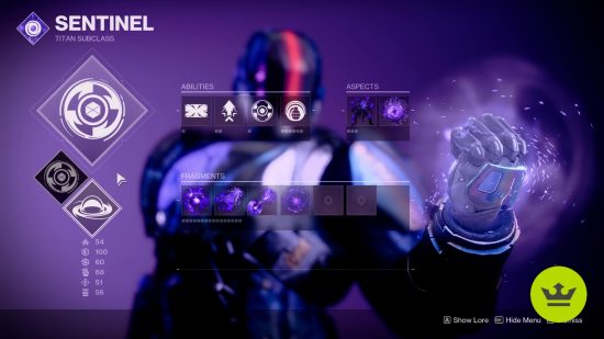 Destiny 2 Titan build: The Void Titan subclass customization menu.