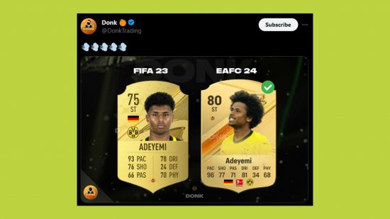 FC 24 Adeyemi rating leak: a tweet of the two cards