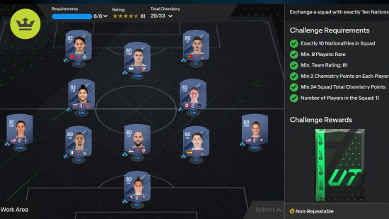 FC 24 Around the World SBC: A team sheet of 11 grey player cards in FC 24 Ultimate Team