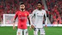 FC 24 best formation: Bruno Fernandes in a red Manchester United shirt and Jude Bellingham in a white Real Madrid shirt
