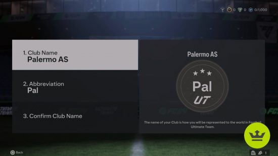FC 24 change club name: The club rename settings in the FUT options page.