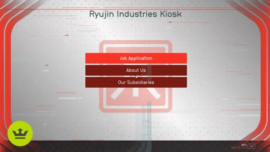 Starfield Ryujin Industries: An image of the job application terminal in Neon city, used to join the Ryujin Industries faction.