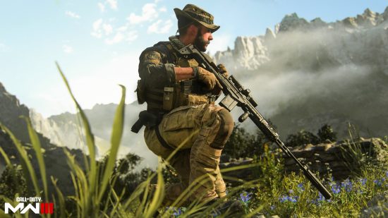 Modern Warfare 3 VPN image of a character with a gun in the countryside.