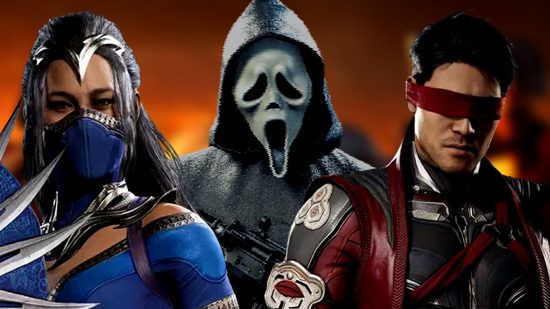 Mortal Kombat 1 Ghostface: an image of Kitana, Kenshi, and Ghostface