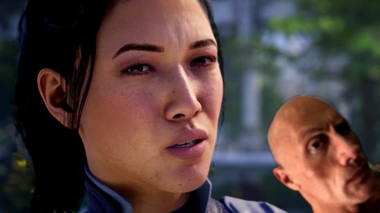 Mortal Kombat 1 input delay bugs launch: an image of Li Mei and The Rock both looking confused