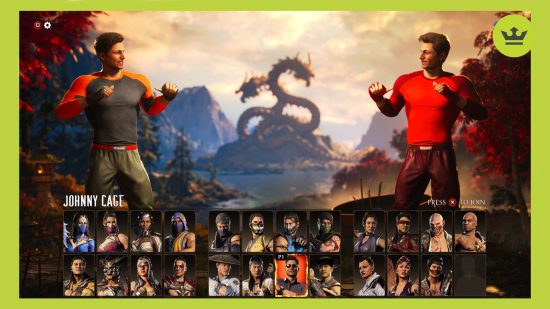 Mortal Kombat 1 Johnny Cage skin rude: an image of the fighter select screen