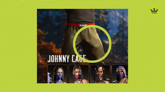 Mortal Kombat 1 Johnny Cage skin rude: a zoomed in image of the character