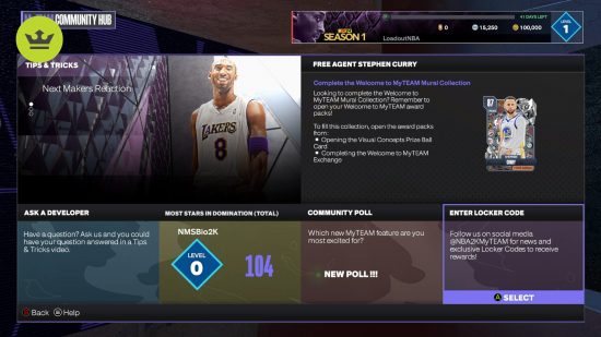 NBA 2K24 Locker Codes: de optie Locker Codes is te zien