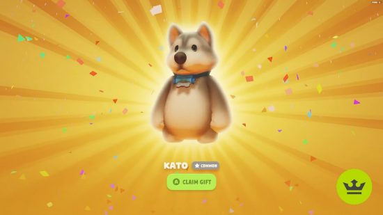 Party Animals codes: The Kato character skin unlock with confetti around it.