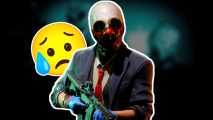 Payday 3 next update October: an image of a man with a gun and a sad emoji