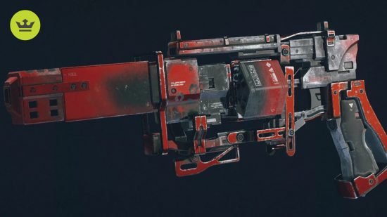 Starfiled best weapons: a red and black futuristic pistol