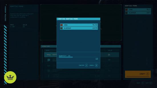 Starfield best xp farm: An in-game menu showing the amount of resources a player has