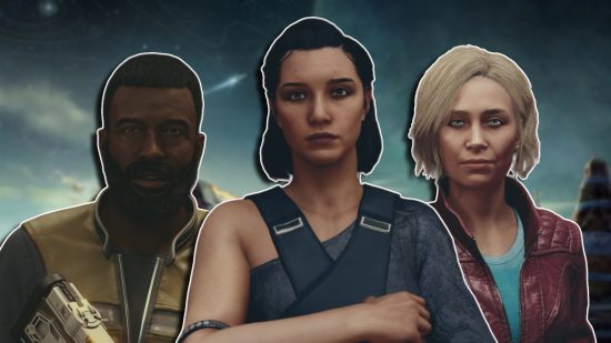 Starfield companions: From left to right, Barrett, Andreja, and Sarah Morgan standing looking towards the camera.