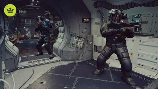 Starfield jetpack Call of Duty: Three people in spacesuits engage in a gunfight on a spacestation