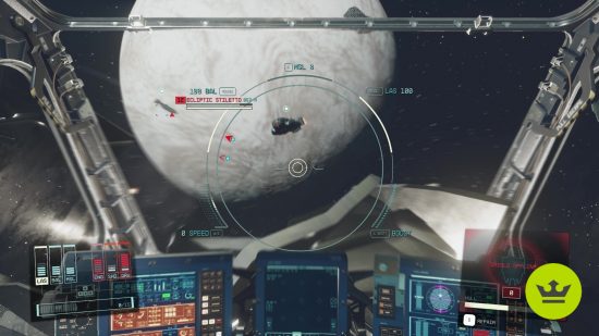 Starfield PS5, PS5 release: A player engaged in a space dogfight.