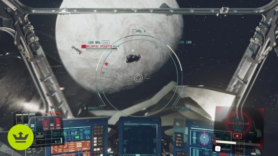 Starfield ship parts: The player engaged in a dogfight, needing to repair.