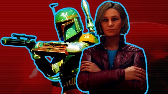 Starfield Star Wars easter eggs: an image of Sarah Morgan from the Xbox RPG and Boba Fett from the movies