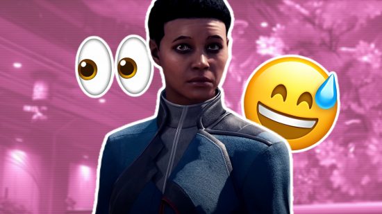 Starfield steal outfits manipulation: an image of a woman with two emojis from the Xbox RPG