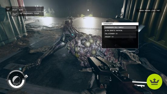 Starfield Terrormorph: The player looting a dead Terrormorph.