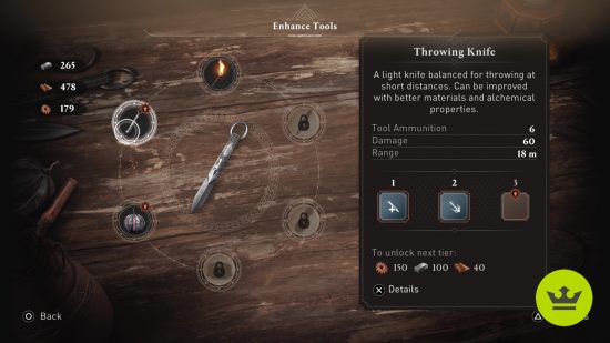 Assassin's Creed Mirage best tool: The Throwing Knife in the tool menu.