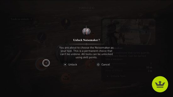 Assassin's Creed Mirage best tool: A message asking the player to confirm their choice of tool.