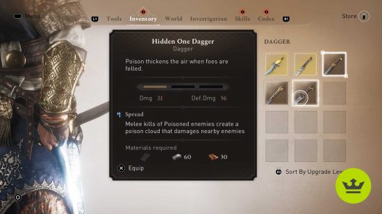 Assassin's Creed Mirage best weapons: The Hidden One Dagger in the weapon selection menu.