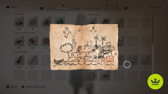 Assassin's Creed Mirage Left Behind Enigma: The drawing with a river, buildings, and a lion that is used as the clue in the Left Behind Enigma.