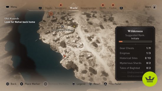Assassin's Creed Mirage Left Behind Enigma: A zoomed-in map showing the location of the Left Behind drawing puzzle.