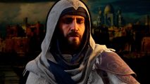 Assassin's Creed Mirage review: Basim on a blurred background of Baghdad