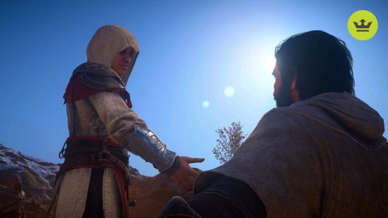 Assassin's Creed Mirage review: Basim being helped up by Roshan