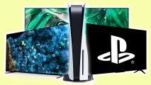 Best gaming TV PS5: a PS5 in front of a selection of TVs